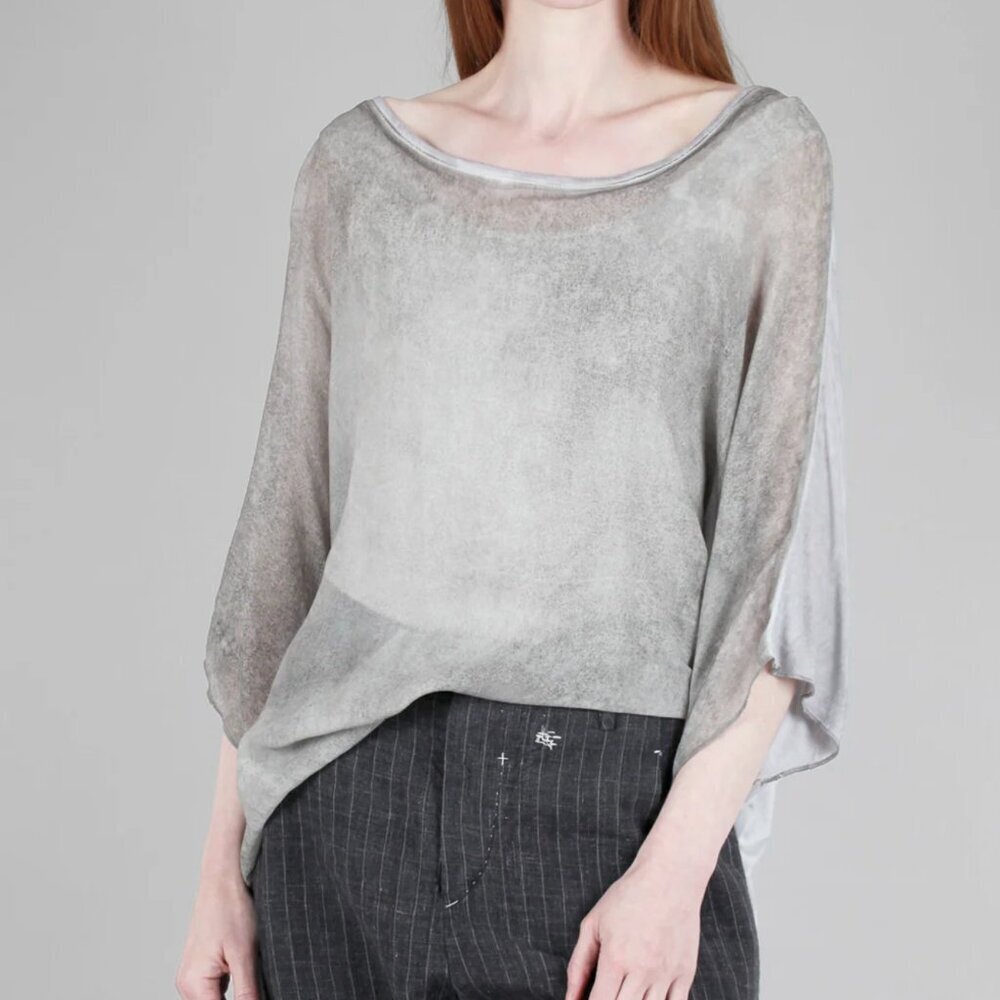 Umit Unal Acid Spray Top Oversized Blouse 100% Silk in Gray